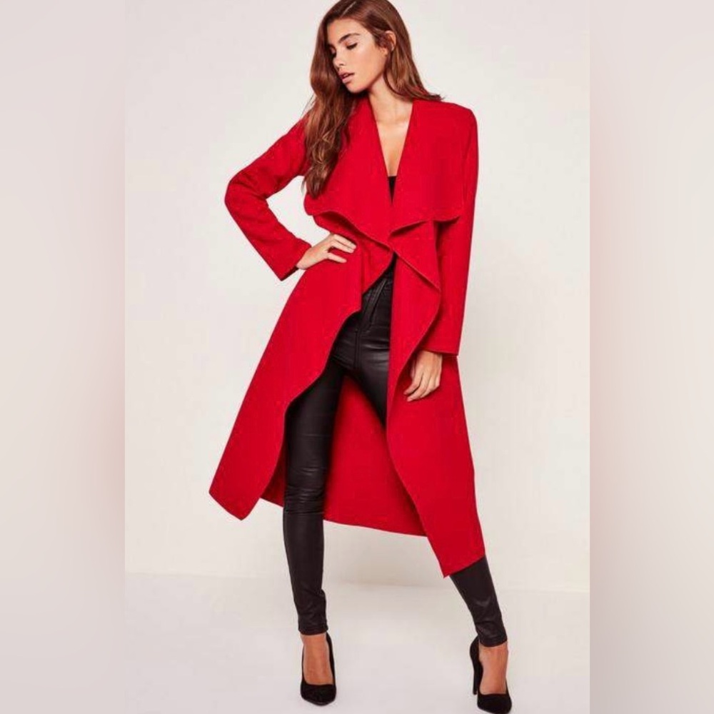 Missguided Oversize Waterfall Coat in RED | Spring Coat